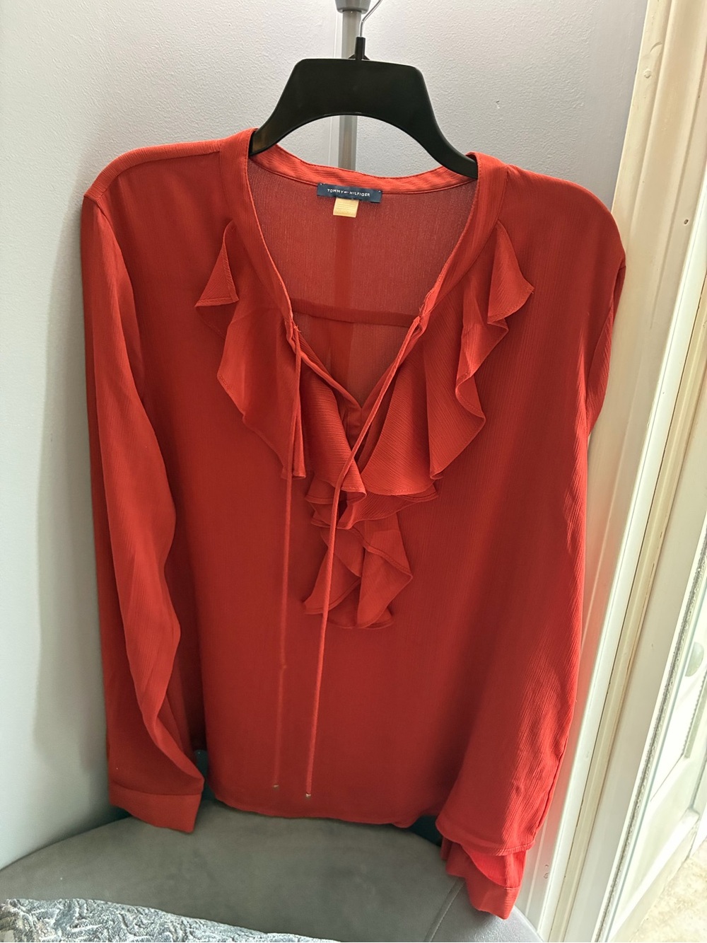 Tommy Hilfiger Rust-Red Textured Top with Logo Tag